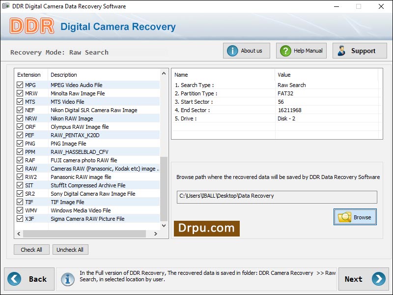 Screenshot of 001Micron Digital Camera Data Recovery 4.8.3.1