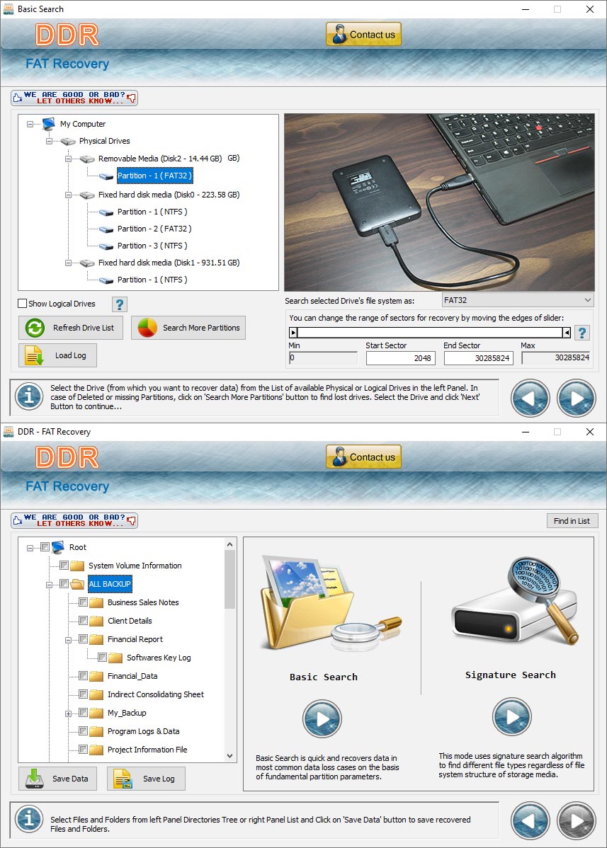 Screenshot of Windows FAT Data Salvage Software 3.0.1.5