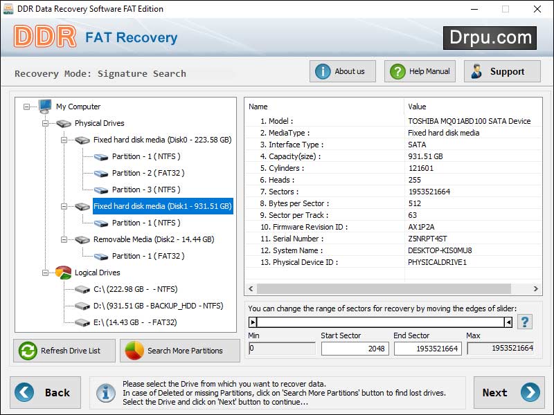 Screenshot of Windows FAT Data Salvage Software 3.0.1.5