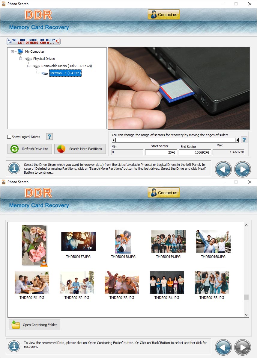 Screenshot of Memory Card Data Restore Software