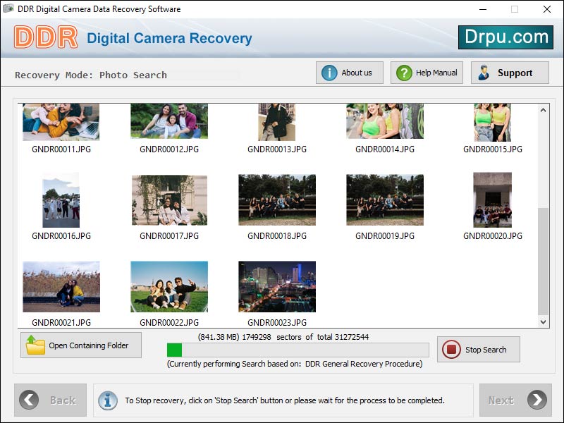 Screenshot of Camera Data Restore