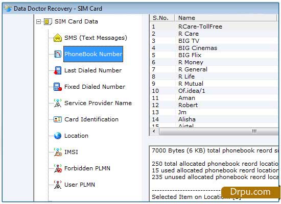 Screenshot of Sim Card Data Restore