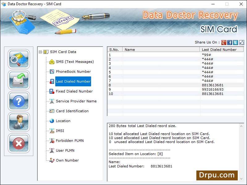 Screenshot of Mobile Sim Data Restore