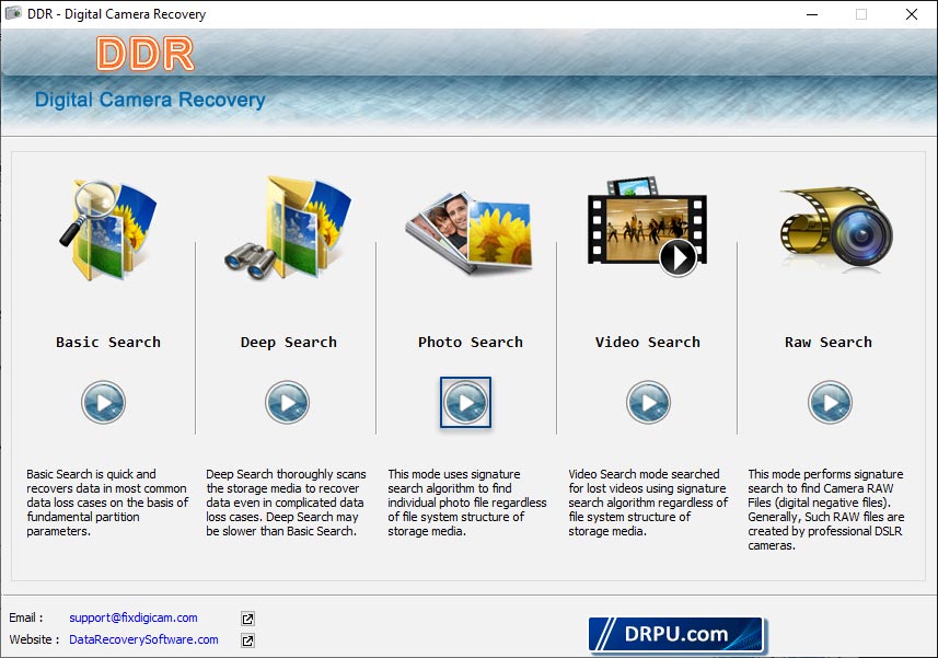 Data Restore Software for Digital camera Screenshots