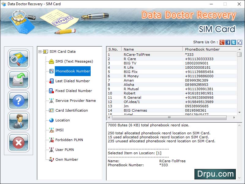 Sim Card Data Restore screenshot