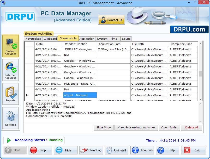Advanced Keylogger Software Screenshots