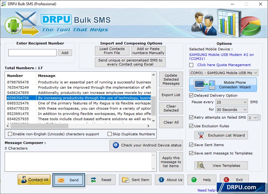 Bulk SMS software for GSM mobile phone