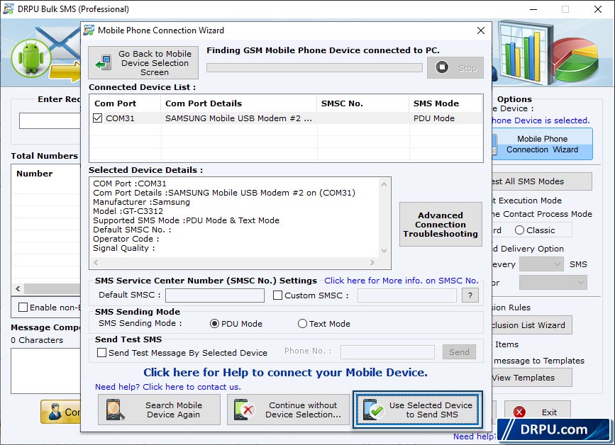Bulk SMS software for GSM mobile phone
