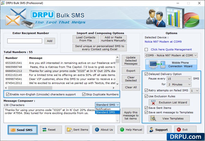 Bulk SMS software for GSM mobile phone