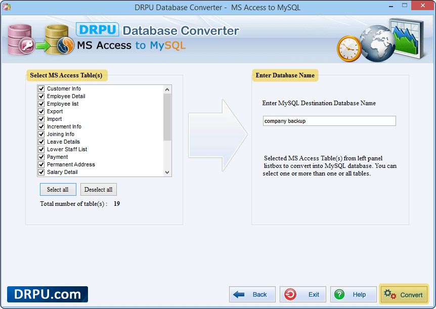MS Access to MySQL Database Converter Screenshots
