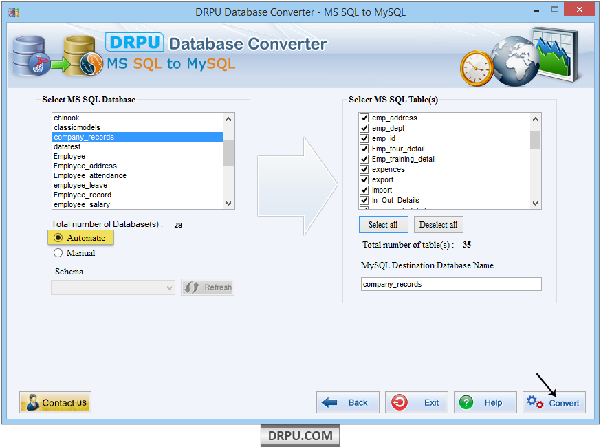 MS SQL to MySQL database converter