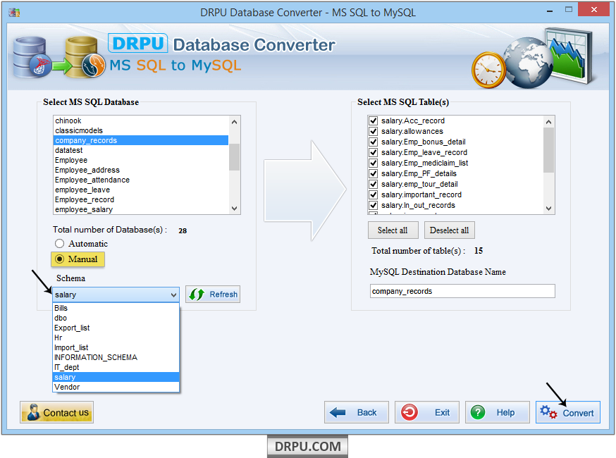 MS SQL to MySQL database converter