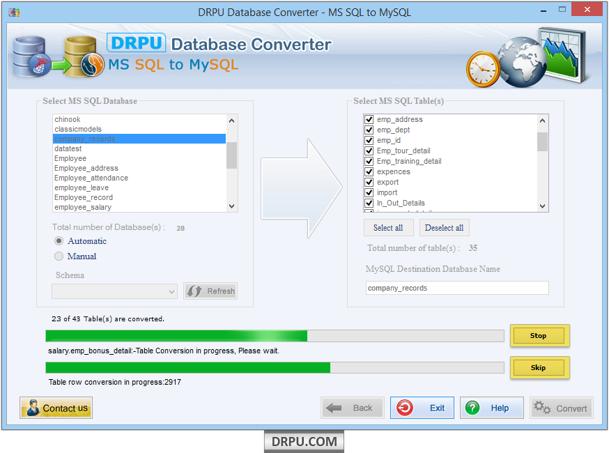 MS SQL to MySQL database converter