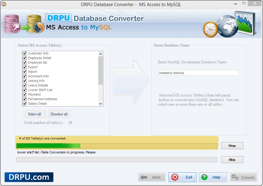MS Access to MySQL Database Converter Screenshots