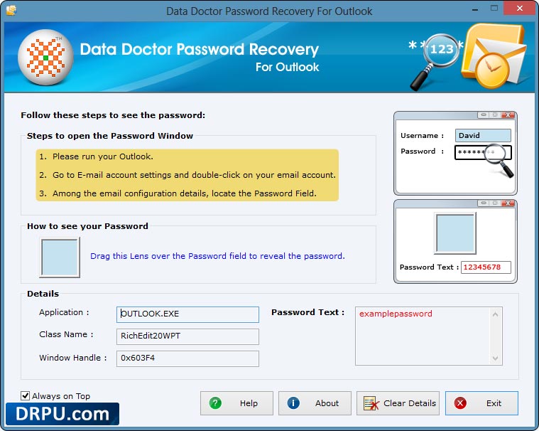 Password Recovery Software for Outlook Screenshots