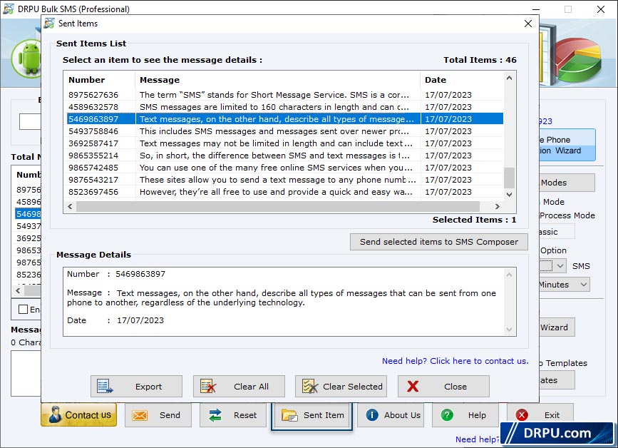  export select item detailes