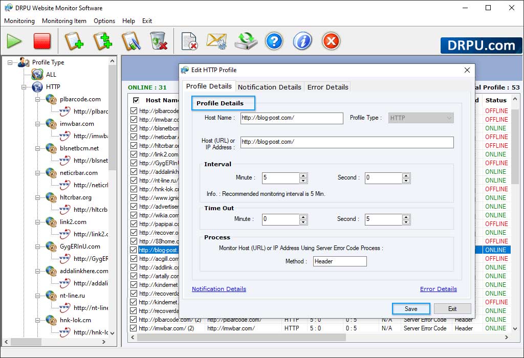 website monitoring utility Screenshots